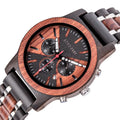 2022 Dopshipping Chronograph Fashion Stainless Steel Wooden Tree Auto Date Quartz Engraved Glass Round Watch for Men