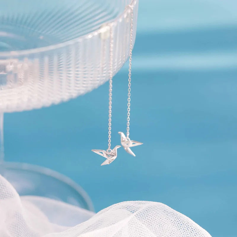 925 Silver Earrings for Women Minimalism Long Tassel Earrings Ear Line Pendientes Fashion Papercranes Ear Line Drop Earrings