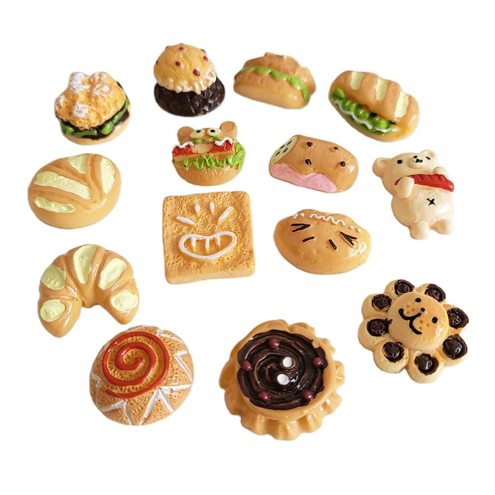 Hot Sale Good Quality Dessert Theme Diy Accessories Flatback Resin Cabochon Artificial Bread Hamburger