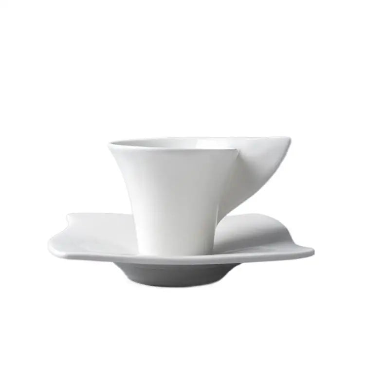 New Creative Design Wave Espresso Mugs Saucer Sets Pure White Ceramic Tulip Cafe Latte Black Tea Teacup K-Cups Coffee Pods