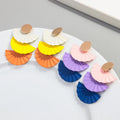 Vintage Candy Color Gradient Creative Scalloped Fringe Geometric Pleats Color Frosted Simple Long Drop Earrings for Women Girls