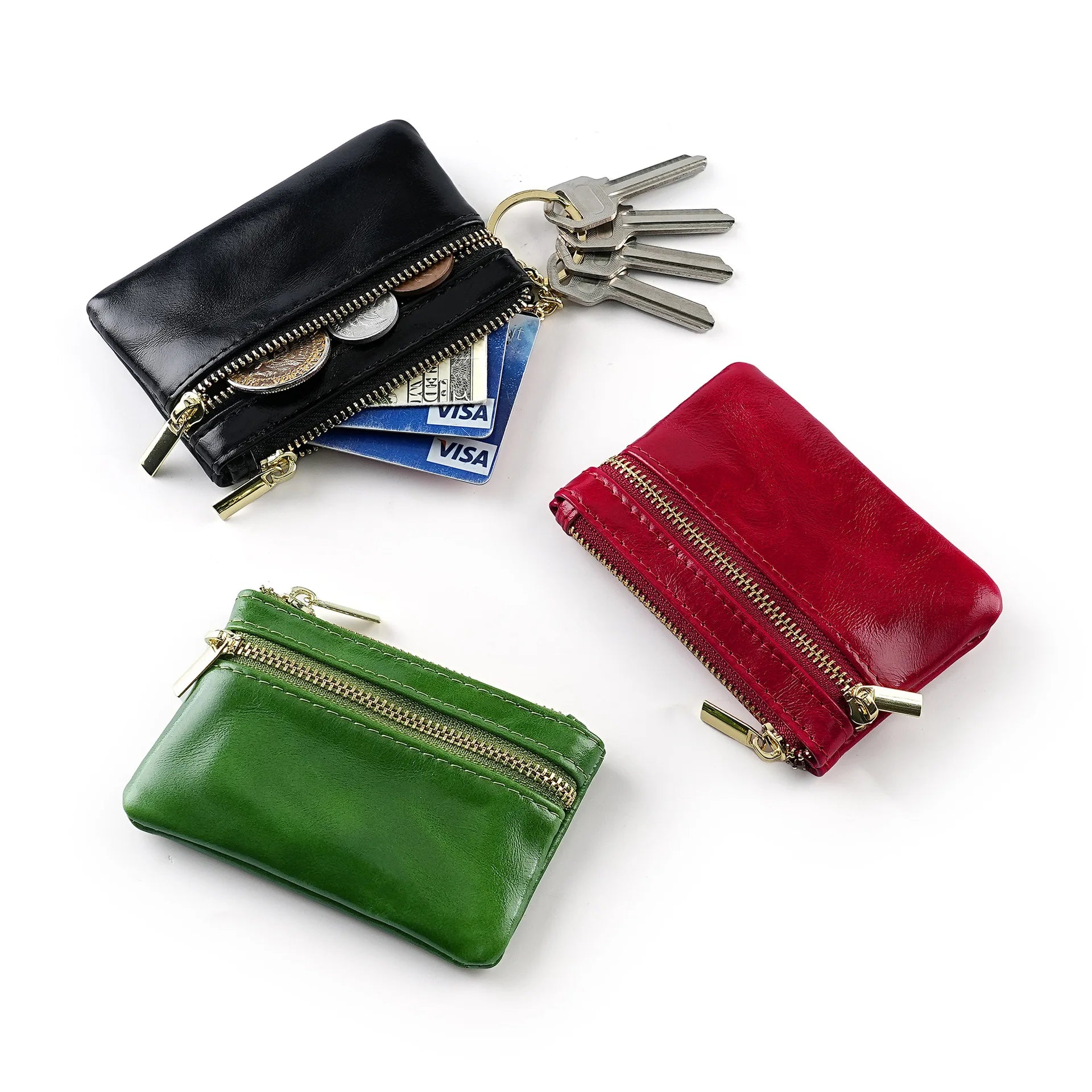 High Quality Oil Wax Leather Coin Pouch Fashionable Custom Logo Car Key Coin Purse for Women