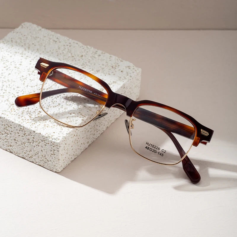 New Men's Metal Durable Acetate Eyeglasses Metal Half Frame Optical Frames Custom Logo