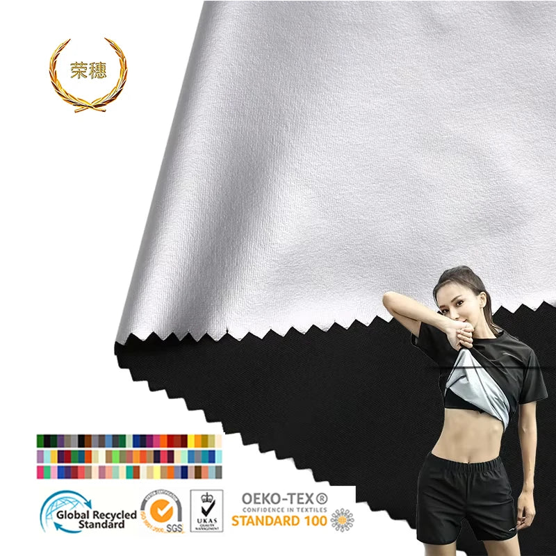 Customization Milk Silk Laminate Pu Silver Film Waterproof Fast Heat Storage Elastic Shape Slimming Spandex Sauna Suit Fabric
