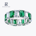 Rochime Prong Set Emerald Wedding Band  925 Sterling Silver Rhodium Plated 5a Zircon Rings for Women