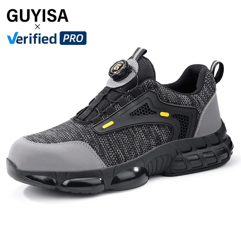 GUYISA Men's Safe Shoes Smart Button Steel Toe Light Weight Safety Shoes