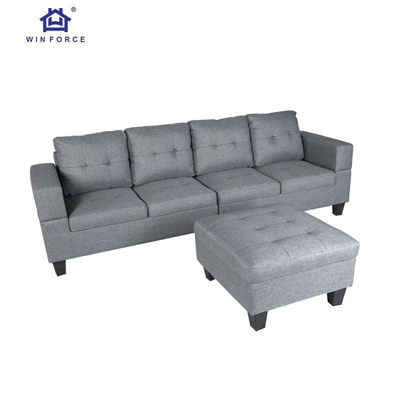 Winforce Factory Promotion Linen Fabric Sectional Sofa With Footstool Futon Sofa Living Room Luxury Corner Sofa Set