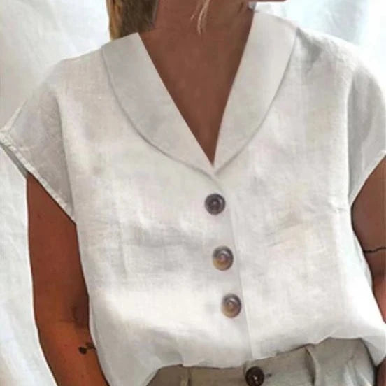 S-5XL Summer Women's Short Sleeve Shirt Button Casual Plus Size Loose Top Single Breasted Lapel V Neck Shirt