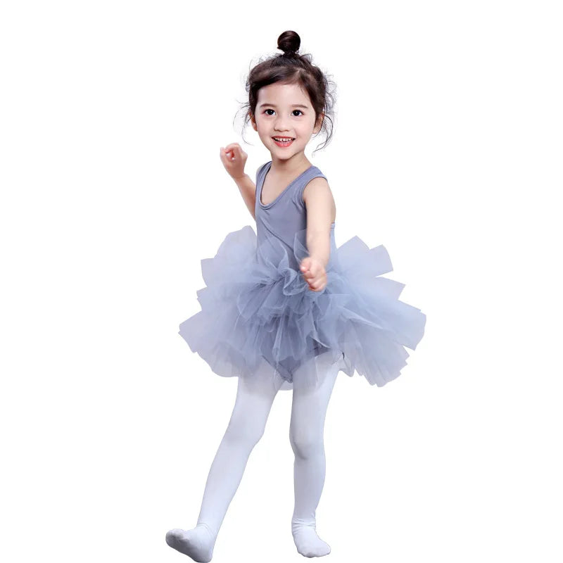 Gray Ballet Tutu Dress Camisole Dance Dresses for Ballet Dance Studio Outdoor Daily Wear Costume for Girls