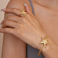 Hot Selling 18K Gold Plated Starfish Cuff Bracelet Ring Set Waterproof Stainless Steel Fashion Jewelry with Non-Tarnish Quality