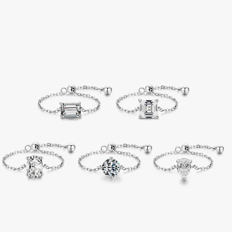 S925 Silver Zircon Ring Female Opening Silver Jewelry Adjustable Chain Ring
