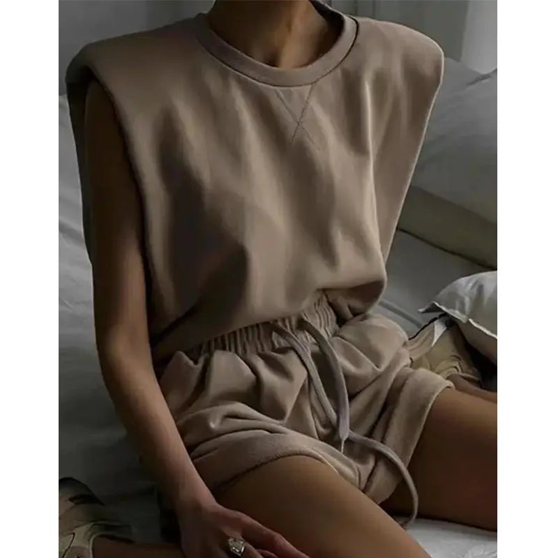 Summer Outfits for Women 2026 Causal Organic Cotton Tracksuit Two Piece Sleeveless Sweatshirt and Shorts Set