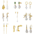 14K Gold Plated Freshwater Pearl Drop Earrings - 925 Sterling Silver Dangle Statement Hypoallergenic Wedding Gift for Women
