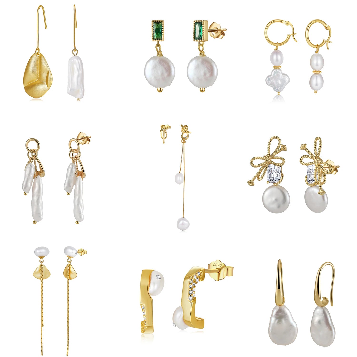 14K Gold Plated Freshwater Pearl Drop Earrings - 925 Sterling Silver Dangle Statement Hypoallergenic Wedding Gift for Women