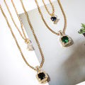 HOVANCI Vintage Style Square AAA Zircon Necklace Black Heart Rhinestone Gemstone Pendant Stone Necklace for Women