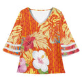 Orange Custom Printed Hawaiian Shirt Tapa Tropical Monstera Leaf Elegant Ladies Chiffon Blouse Vintage Women's Tops and Blouses