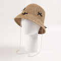 New Design Summer Women Custom Logo Bow-Knot Decorate Crochet Bucket Paper Straw Hats Beach Hats With Pearl Chain