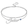 925 Sterling Sliver Women Custom Personalized Name Layered Ankle Bracelet With Heart Birthstone