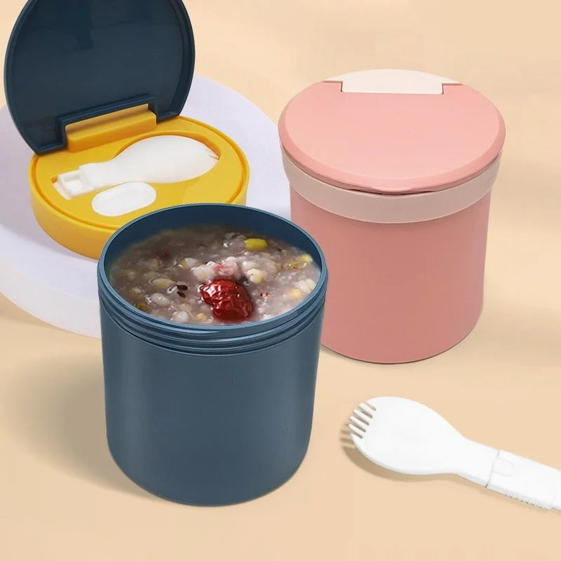 450ml BPA Free Eco-friendly Soup Mug Cup Convenient Plastic Reusable Square Soup Container with Wheat Straw Folding Fork Spoon