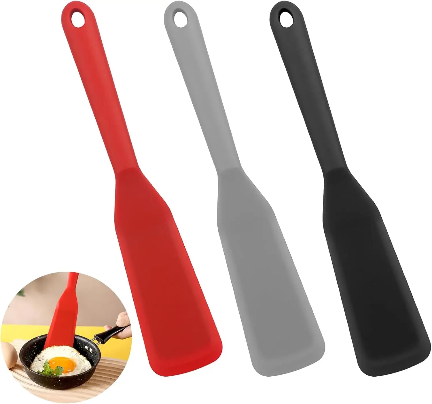 Heat Resistant Non Stick Food Spatula Cooking Burgers Pizza Steak Red Black Silicone Kitchen Egg Flipper Spatula With Hole