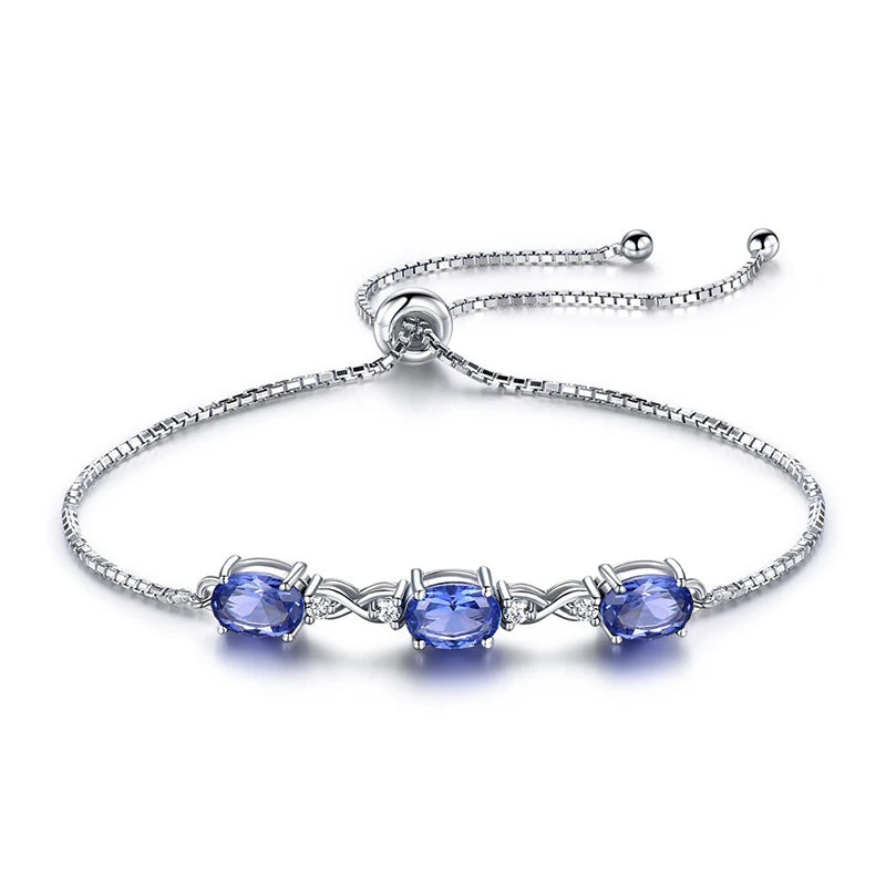925 Sterling Silver Adjustable Tennis Bracelet Geometry Nano Tanzanite Zircon Fine Jewelry Bracelets & Bangles