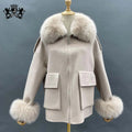 Janefur Factory Wholesale Winter Loose  Fur Jackets Wool and Fox Fur Jackets With Pockets Women Cashmere Coats