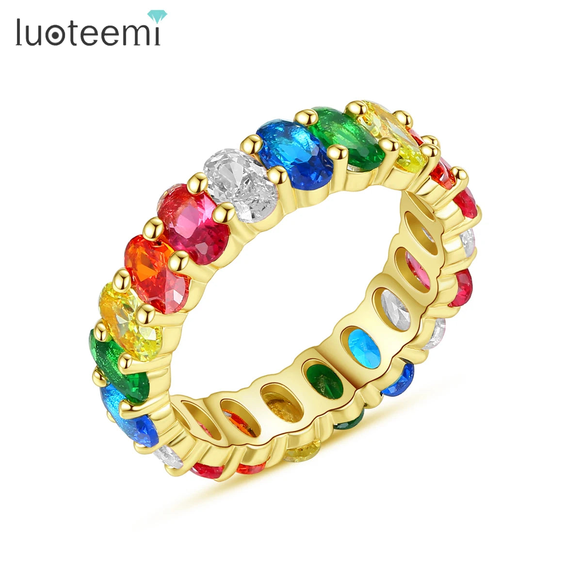 JINSE Multi Color Ring Colorful Glass Crystal Rhinestone Infinity Wedding Cocktail Women Female Rainbow Cz Rings MegaBDM