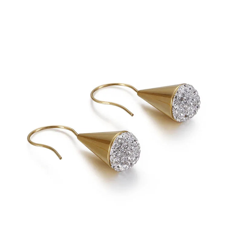 New Design Fashion Women Water Drop Gold Plated Geometric White Zircon Stainless Steel Earring Jewelry