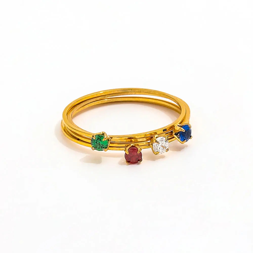 PVD Gold Plated Clear Green Blue Red Dainty Tiny Thin Zirconia Stainless Steel  Rings for Women Trendy Jewelry