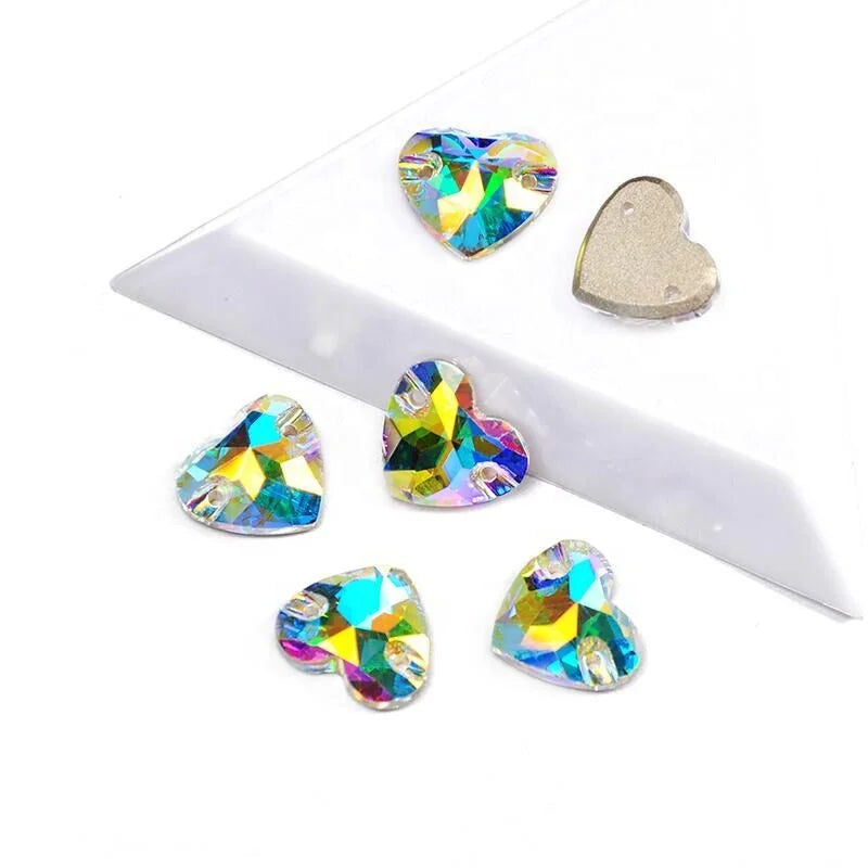 YANRUO 3259 Heart Crystal AB Rhinestone   Flatback Glass Rhinestones Sew-on Stones and Crystals for Dress Decoration