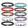 Hot Fashion 8mm Healing Lava Stone Silver Hematite Cross Beads Bracelet Unisex Christian Bracelet for Men Women for Wedding Gift