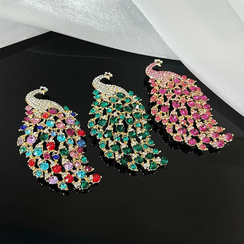 Exaggerated Big Crystal Bird Lapel Pins Women Color Rhinestones Peacock Brooch Pin for Wedding