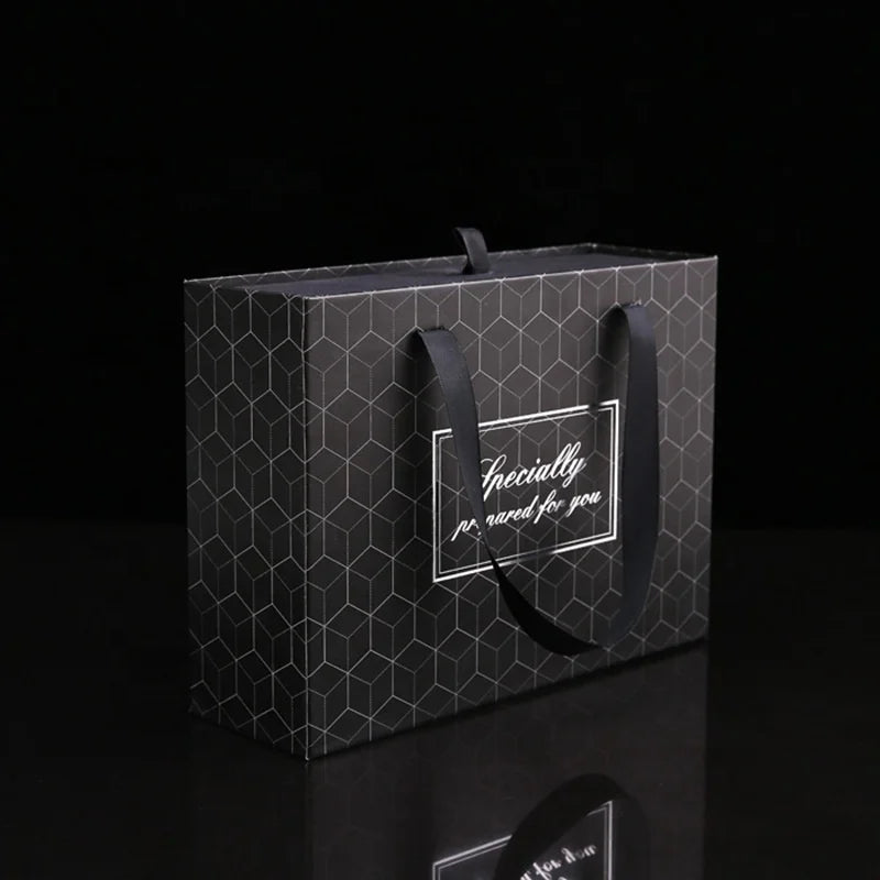 Luxury Business Gift Packaging Drawer Slide Out Big Black Paper Boxes with UV Coating Embossing Ribbon Handle for Photo Frames