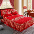 Red Polyester Textiles Cheap Quilted Sheet Set 1 Pieces Bed Skirt Printed Bedding Set