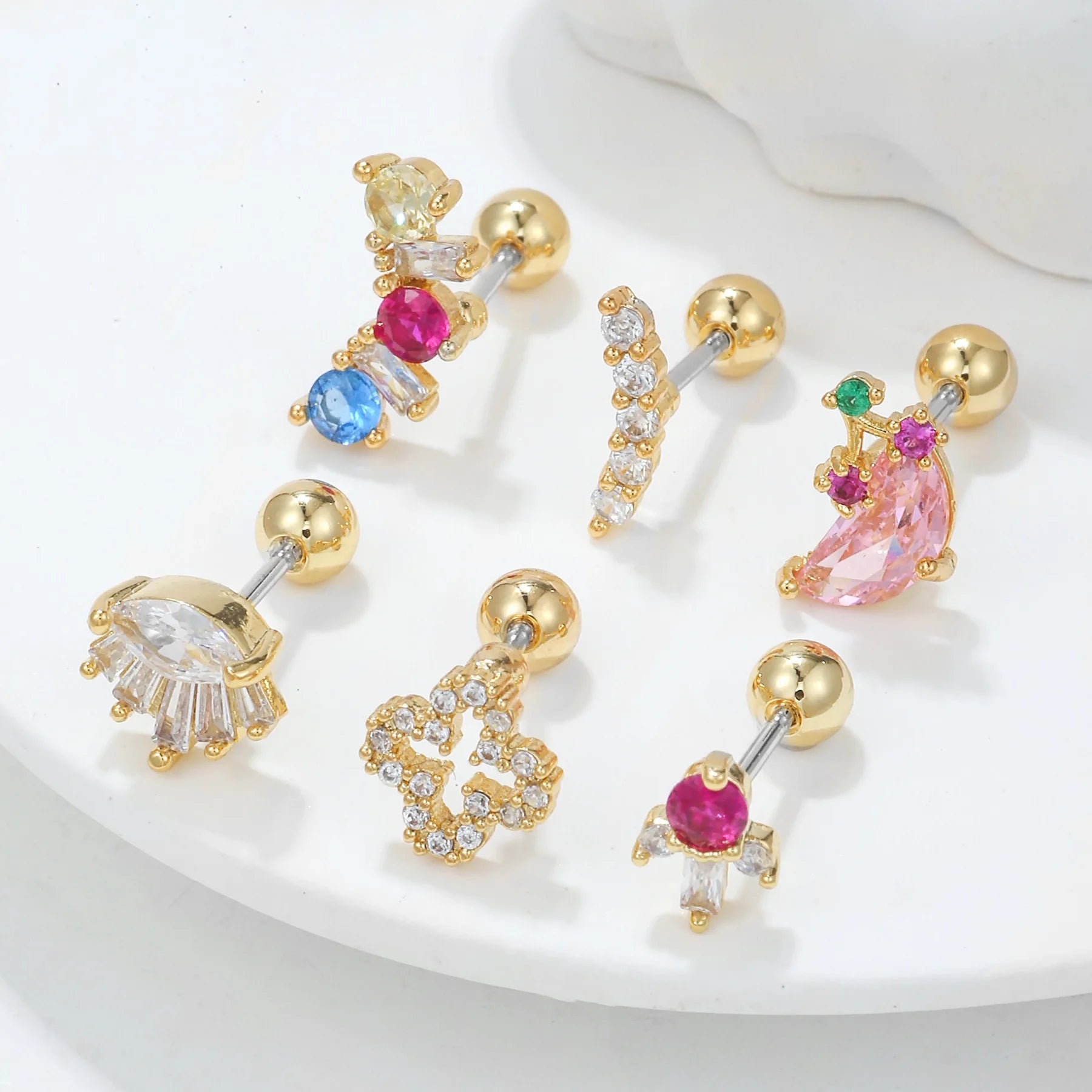 Durable Titanium Posts Colorful Zircon Stud Earrings Safe for Sensitive Ears Ideal for Everyday Use