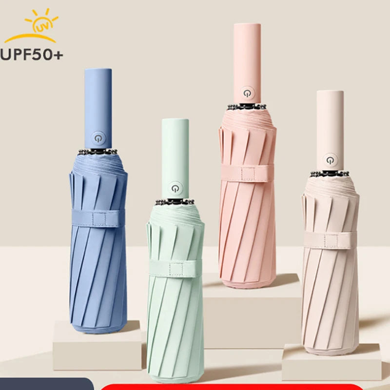 12K Folding Umbrellas Color Sun Umbrellas for Wind and Sun protection Fully Automatic 3 Fold Umbrella Custom Logo