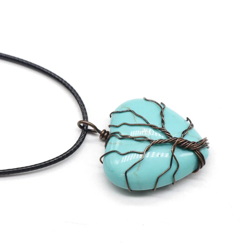 HZ Semi-precious Gemstone Pendant Blue Turquoise Heart Shape Pendants Crystal Chips