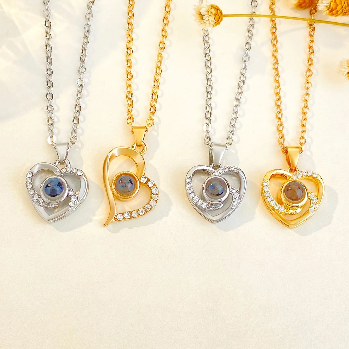 Diamond Heart Necklace Love Tokens Heart-Shaped Pendant Necklace Fashionable Jewelry Stainless Steel Necklace for Women