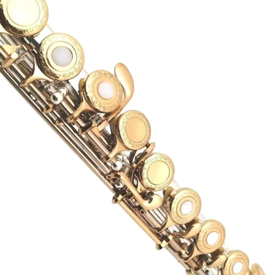 C  Flute silver plating Body Gold Key 16 Hole Closed Open Hole Plus E Key Instrument