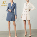 Factory Wholesale Women Clothing Casual Formal Dress Solid V-neck Straight Robes Simple Fashion Midi Slim Suit Jacket Dresses