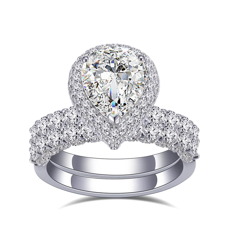Messi Jewelry Luxury Design Wedding Engagement 925 Silver 14K Pear Cut Lab Diamond Halo Ring