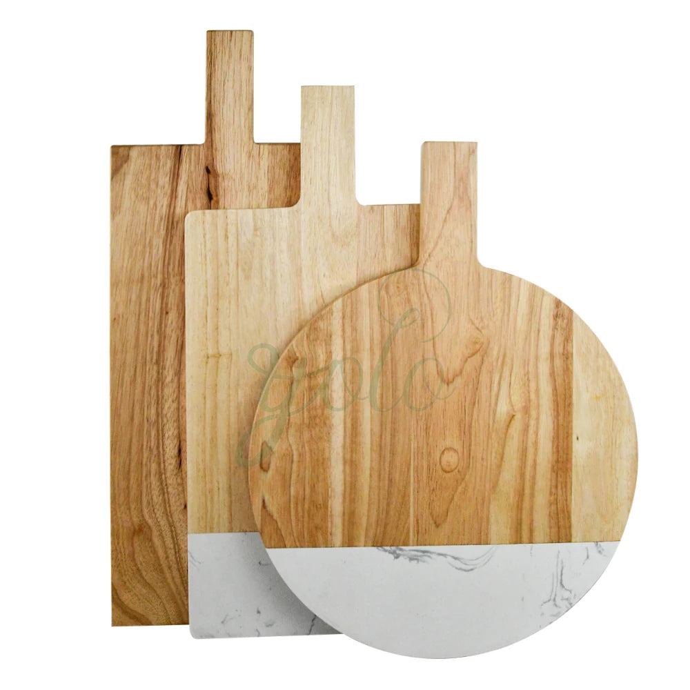 Simple Luxury Large Marble Acacia Wood Cheese Board Serving Tray with Handles Custom Cutting Chopping Block for Kitchen Party
