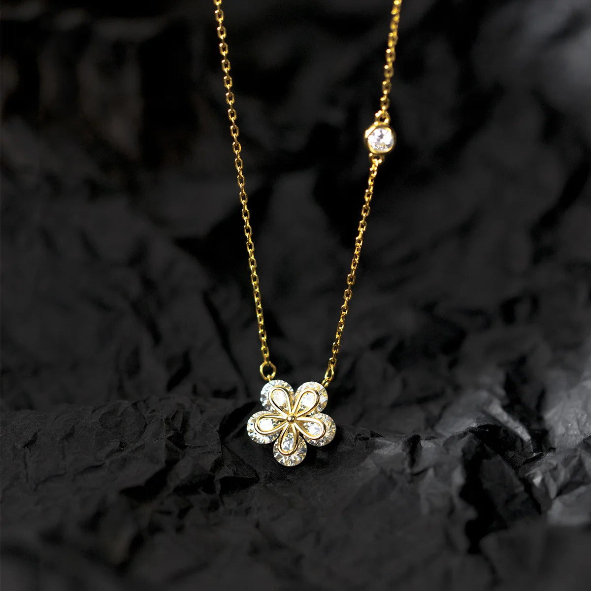 Fashion Fine Jewelry 925 Sterling Silver Flower Diamond Five Petals Zircon Pendant Gold Plated Necklaces Women