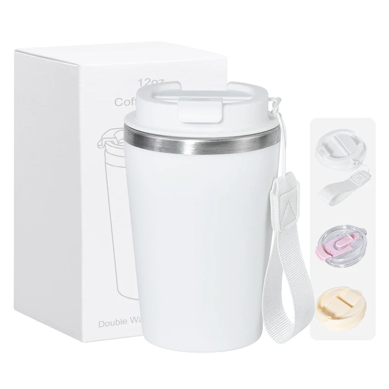 Custom Logo Printed Inner Steel Outer Plastic Insulated Stainless Steel Iced Coffee Cup 12 oz Reusable With Flip Cover Lid
