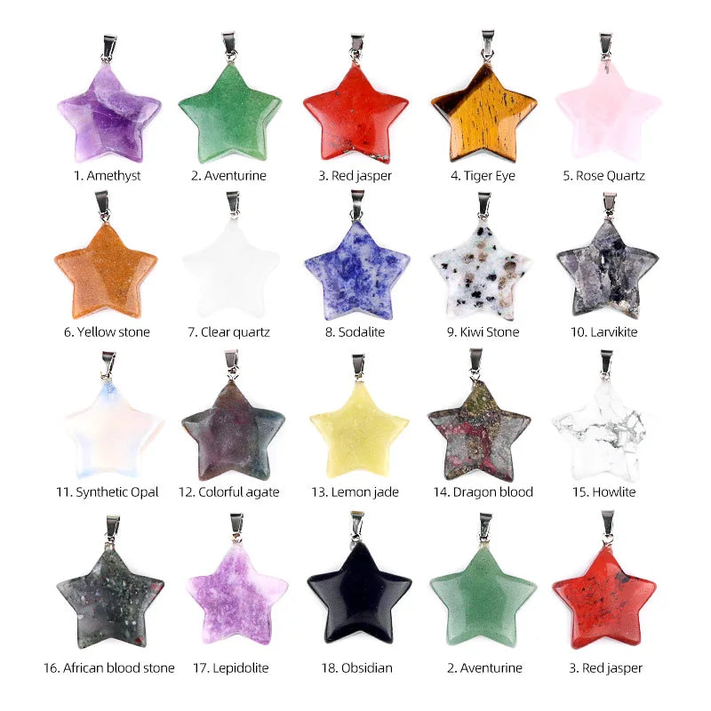 DIY Natural Rose Quartz Star Necklace Crystal Healing Stone Amethyst Pendant for Crystal Crafts Gifts