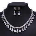 2022 Wholesale Elegant Wedding Jewelry Set Trendy Necklace Earrings Set Shiny Waterdrop Zircon Bridal Jewelry Set for Women