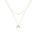 Fenny 18K Gold Plated Wholesale Fine Double Layer Crescent Green Zirconia Pendant Stainless Steel Necklace for Women