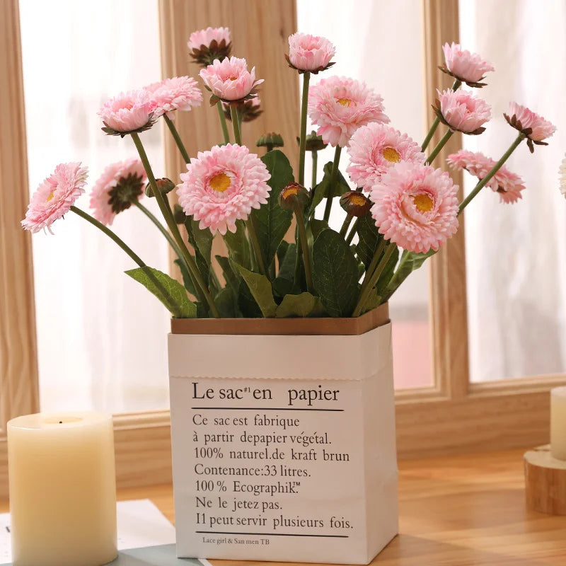 E Wholesale Artificial Flower Single 3-head Bouquet Simulation Flower Chrysanthemum Background Decoration Fake Calendula Flowers