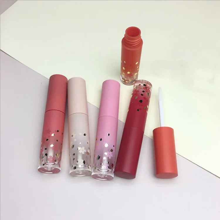 3ml Plastic Colorful Gradient Matte Lip Glaze Tube with Brush for Lady Beauty Round Empty Portable Lip Gloss Container Packaging