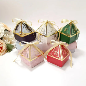 Gem Tower Pyramid Shaped Ribbon Paper Boxes Candy Chocolate Box for Wedding Party Decor Gift Sweet Packaging Box
